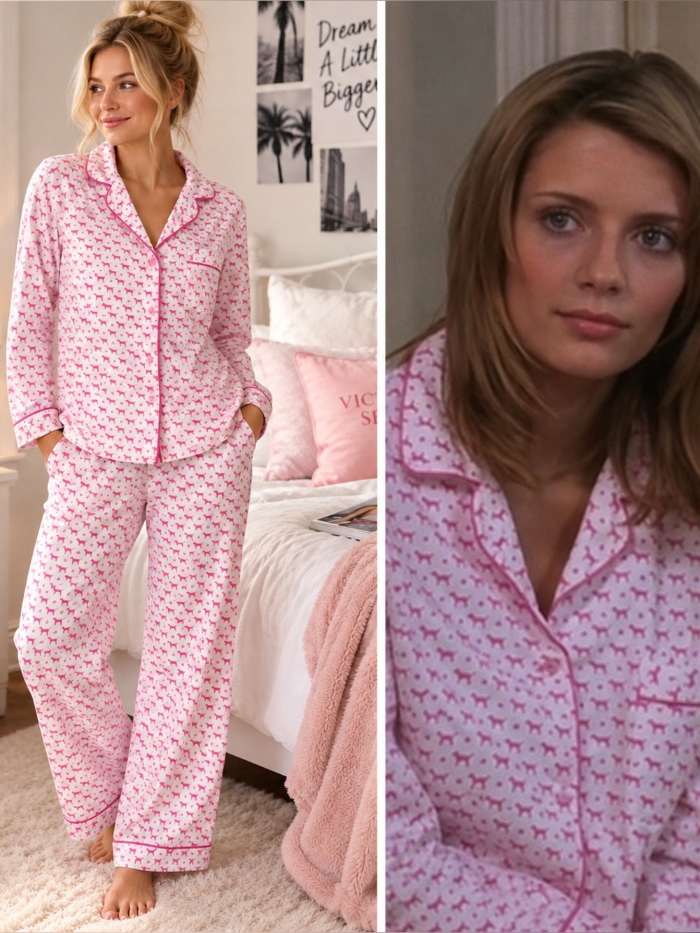 Vintage Y2K PINK Victoria's Secret Flannel Dog Pajama Set ASO Marisa Cooper OC